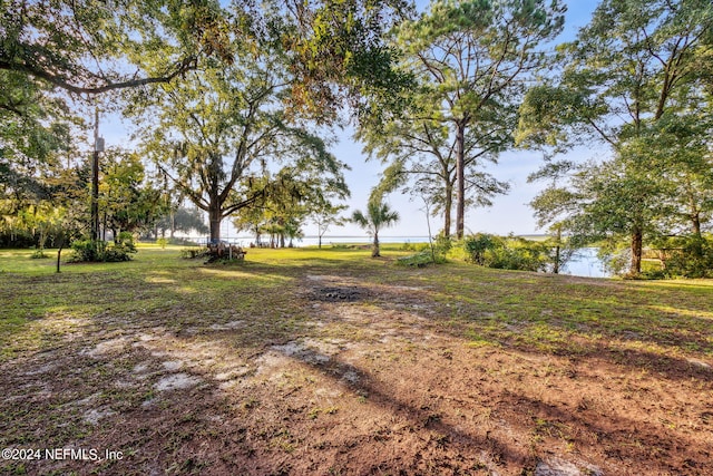 view of yard with a water view