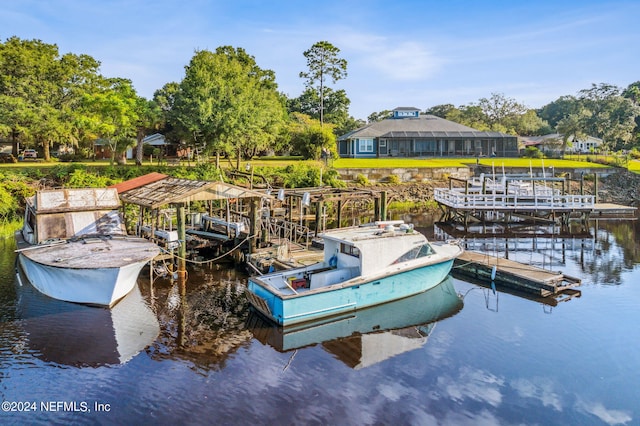 dock area with a water view