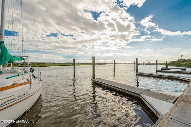 view of dock featuring a water view