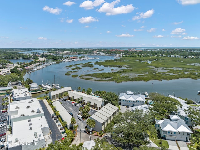 aerial view with a water view