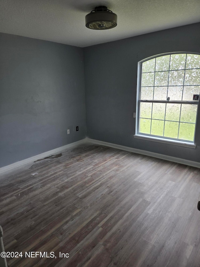 empty room with a textured ceiling and hardwood / wood-style flooring