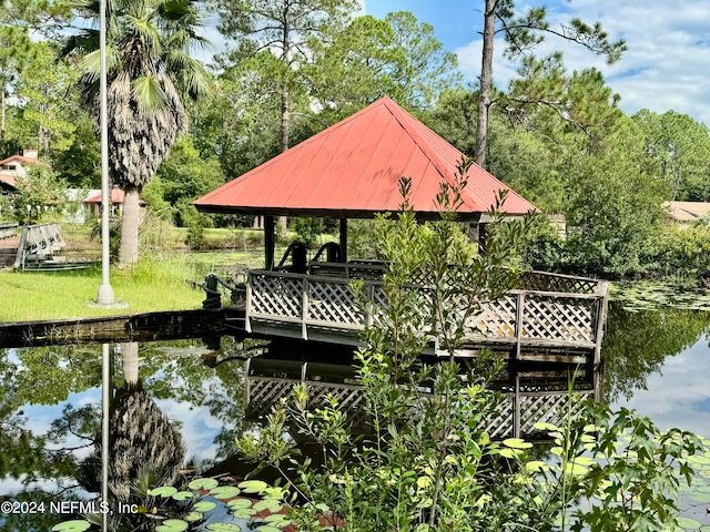 view of dock with a water view