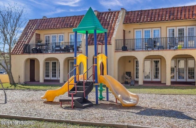 view of play area featuring french doors