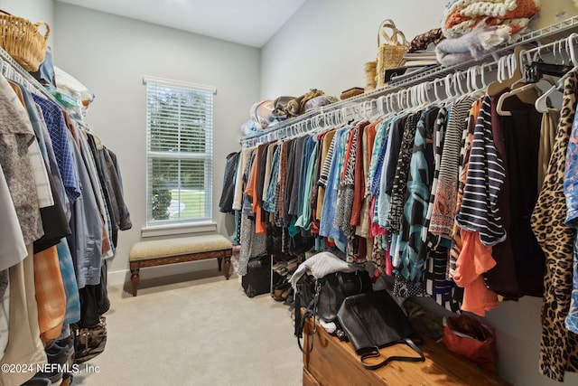 spacious closet featuring light carpet