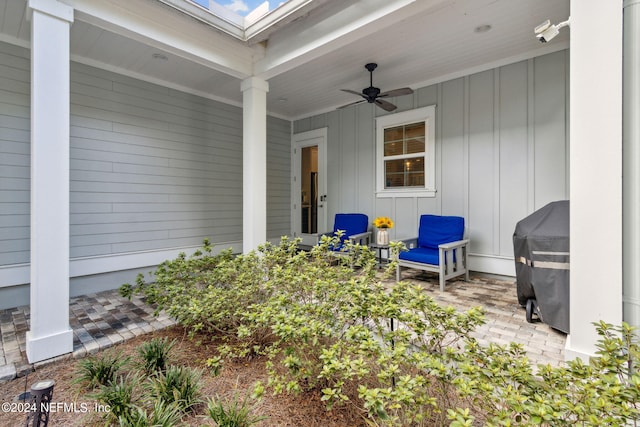 view of patio featuring grilling area and ceiling fan