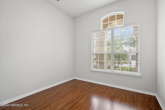 unfurnished room with dark wood-type flooring