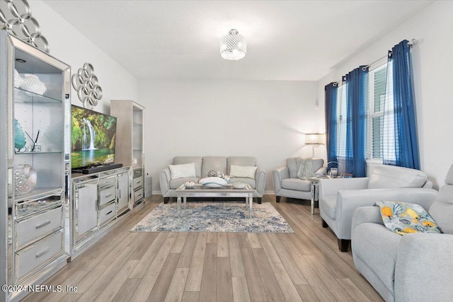 living room with light hardwood / wood-style floors