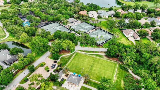 bird's eye view featuring a water view