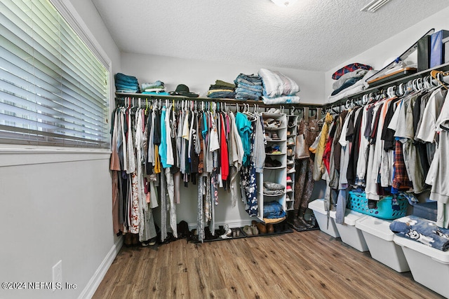 walk in closet featuring wood-type flooring