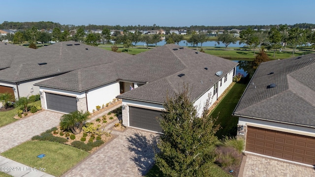 aerial view featuring a water view