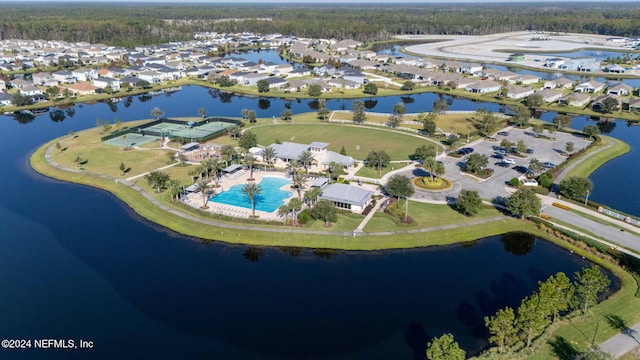 aerial view with a water view