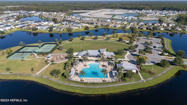 bird's eye view featuring a water view