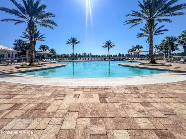 view of swimming pool with a patio