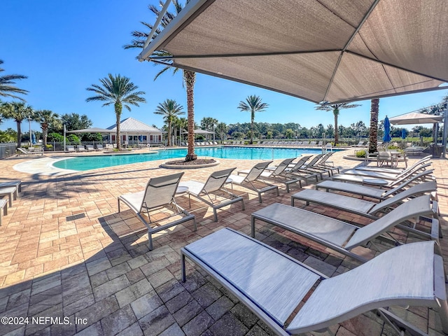 view of pool featuring a patio area