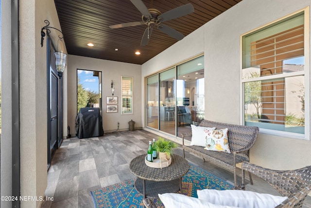 view of patio / terrace featuring ceiling fan and area for grilling