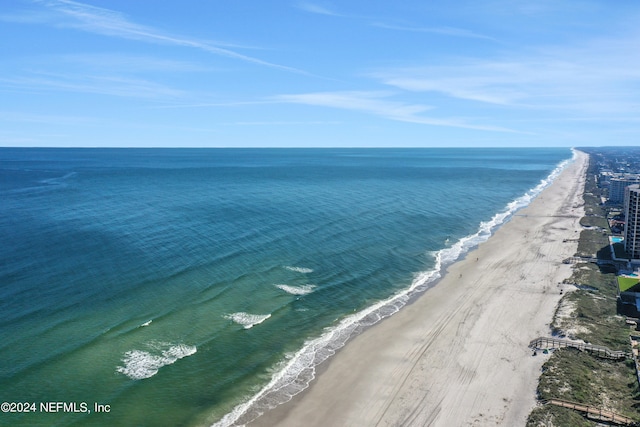 view of water feature with a beach view