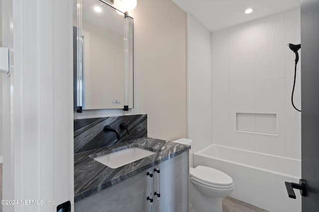 full bathroom with toilet, shower / tub combination, and vanity