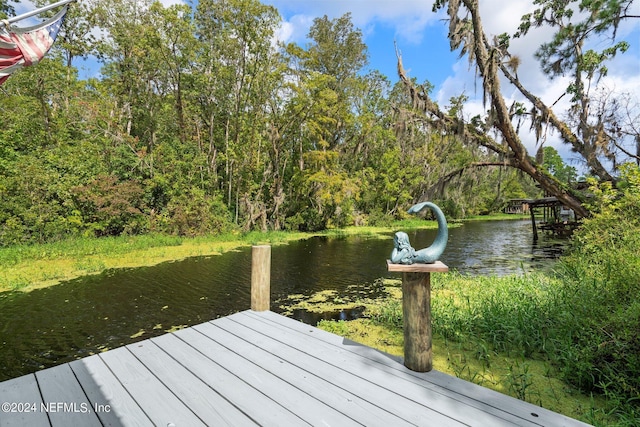 view of dock with a water view
