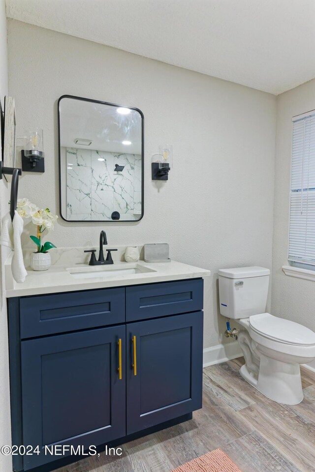 bathroom featuring vanity, hardwood / wood-style floors, and toilet