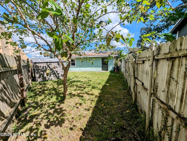 view of yard featuring a shed