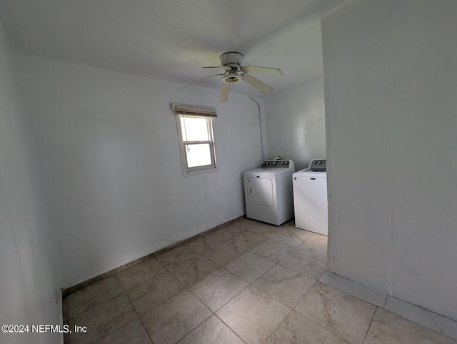 laundry area featuring washing machine and dryer and ceiling fan