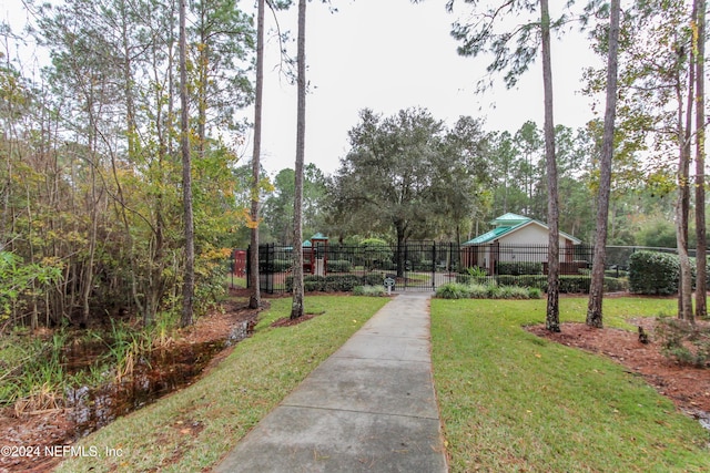 view of property's community featuring a yard