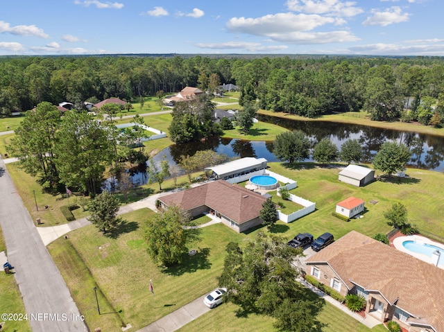 aerial view with a water view