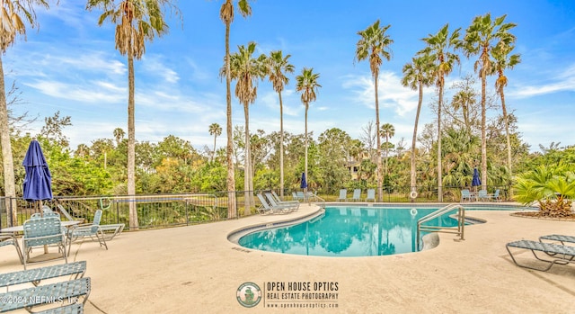 view of swimming pool featuring a patio