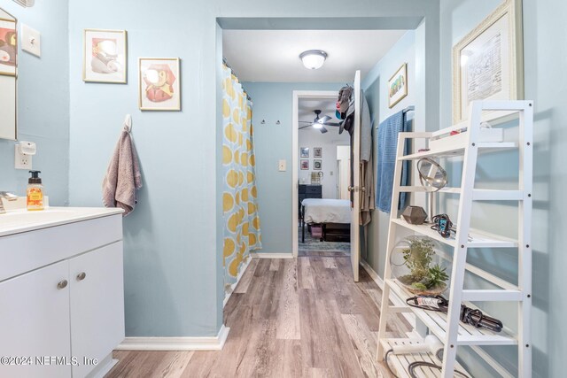 bathroom with wood-type flooring and vanity