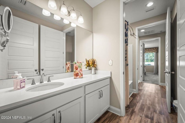 bathroom featuring vanity and wood-type flooring