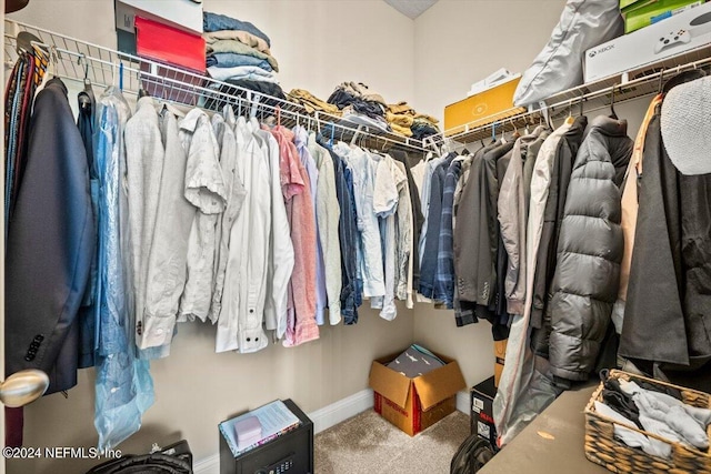 walk in closet with carpet floors