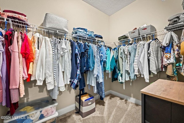 walk in closet featuring carpet