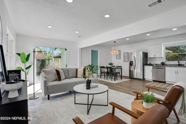 living room featuring light hardwood / wood-style flooring and a wealth of natural light