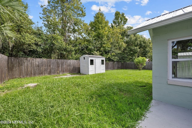 view of yard featuring a shed