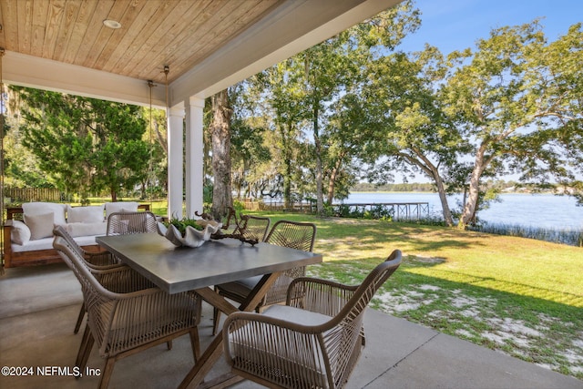 view of patio / terrace featuring a water view