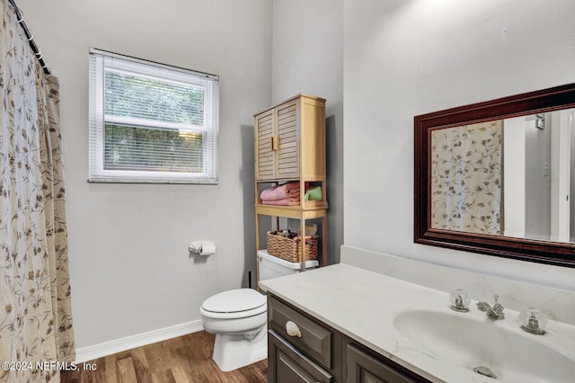 bathroom featuring vanity, toilet, and wood-type flooring