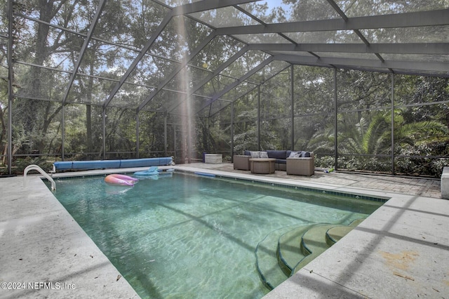 3565 Red Cloud Trl, Saint Augustine, FL 32086 - view of swimming pool featuring an outdoor hangout area, a patio area, a lanai, and a covered pool