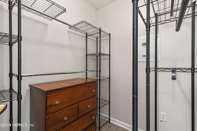 walk in closet with wood-type flooring