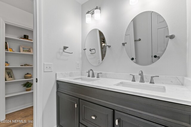 bathroom featuring wood-type flooring and vanity