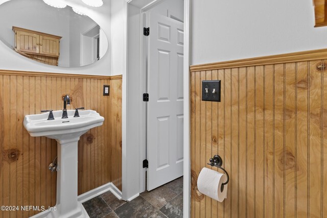 bathroom with wooden walls