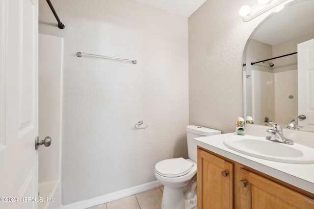 full bathroom featuring toilet, shower / washtub combination, vanity, and tile patterned flooring