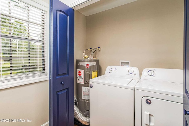 laundry area featuring separate washer and dryer and water heater