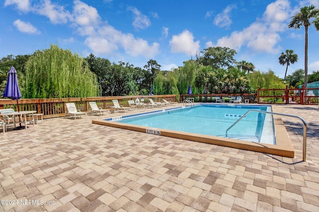 view of swimming pool with a patio area