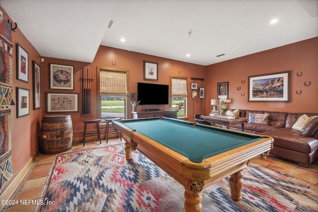 game room featuring light tile patterned flooring and pool table