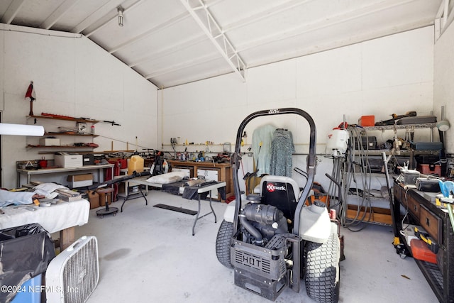 garage featuring a workshop area