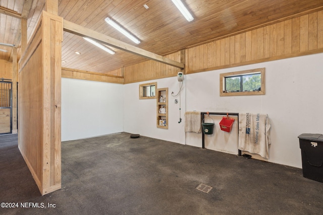 garage featuring wood ceiling