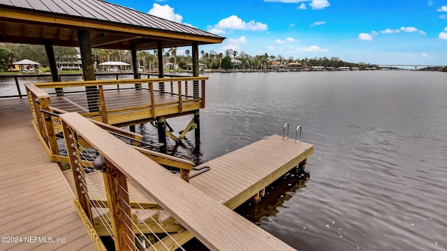 view of dock featuring a water view