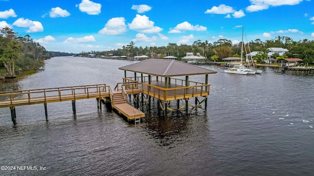 dock area featuring a water view