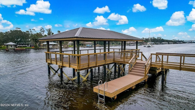 dock area featuring a water view