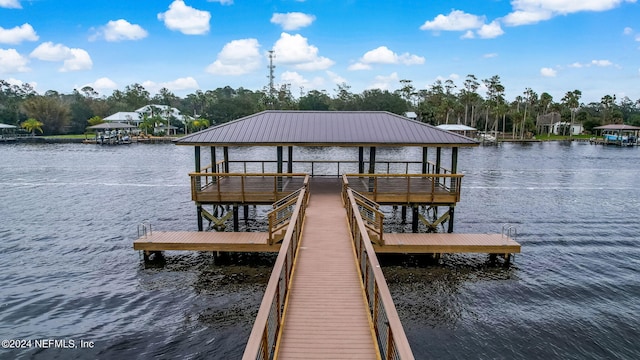 view of dock featuring a water view